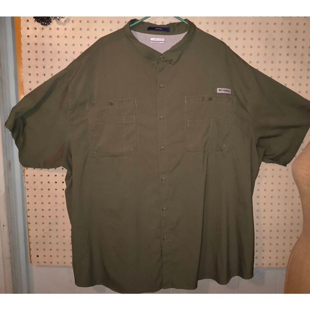 COLUMBIA Performance Tamiami PFG Fishing Outdoor Lined Vented Green 6X Shirt